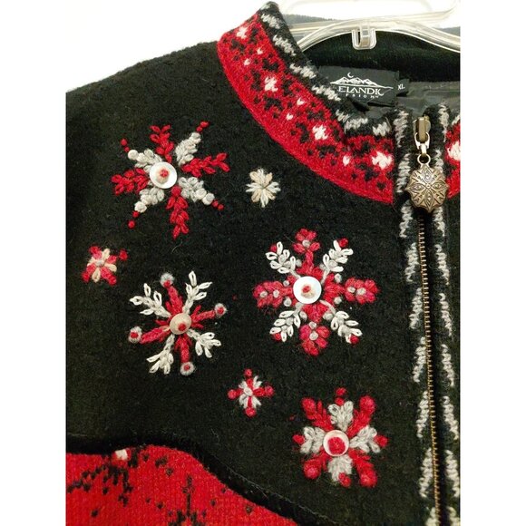 Icelandic Design Full Zip Wool Sweater Jacket Lined Red & Black XL - Picture 5 of 10